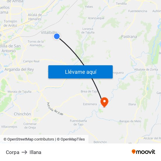 Corpa to Illana map