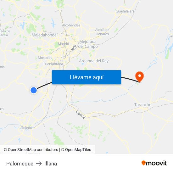 Palomeque to Illana map