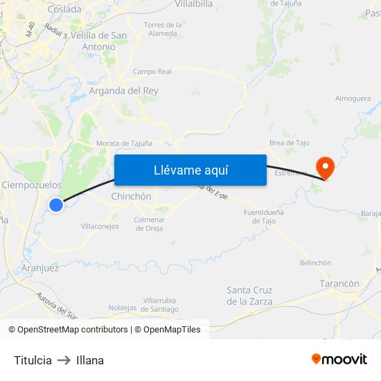 Titulcia to Illana map