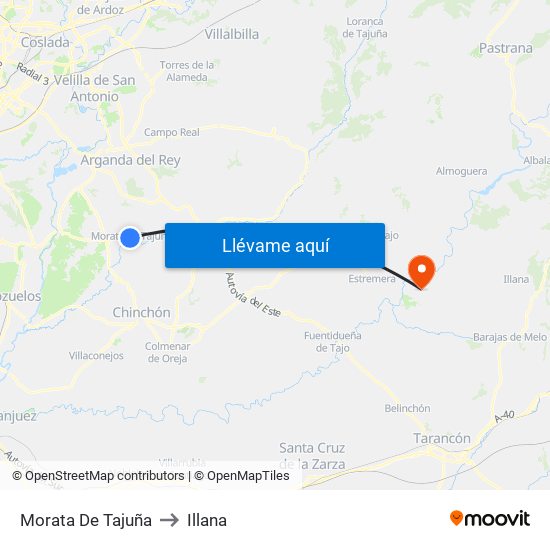 Morata De Tajuña to Illana map