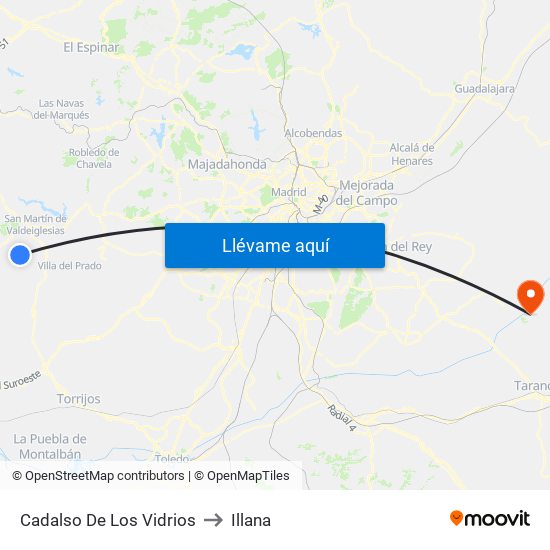 Cadalso De Los Vidrios to Illana map