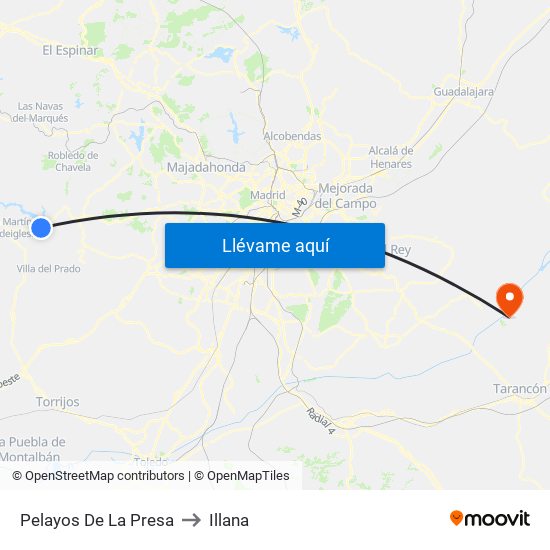 Pelayos De La Presa to Illana map