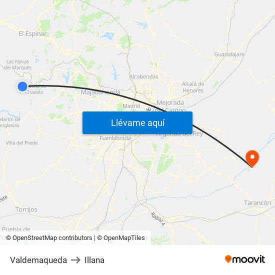 Valdemaqueda to Illana map
