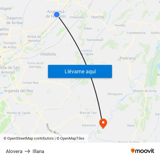 Alovera to Illana map