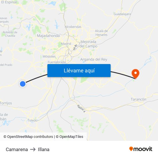 Camarena to Illana map