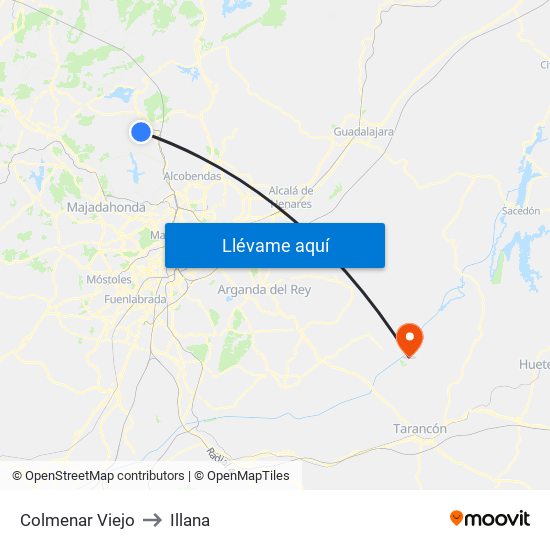 Colmenar Viejo to Illana map