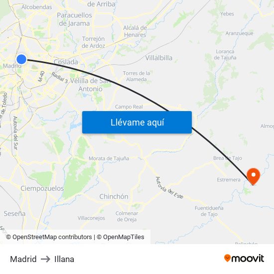 Madrid to Illana map