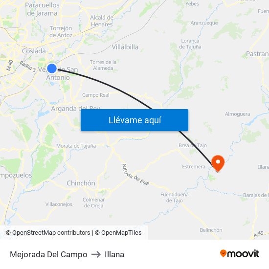 Mejorada Del Campo to Illana map