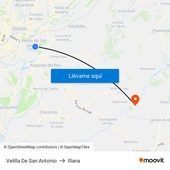 Velilla De San Antonio to Illana map