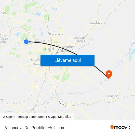 Villanueva Del Pardillo to Illana map