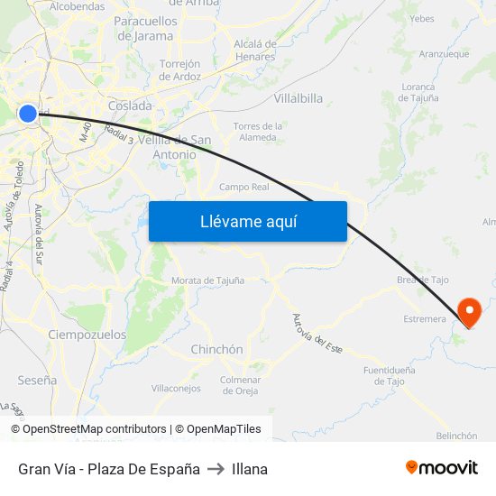 Gran Vía - Plaza De España to Illana map