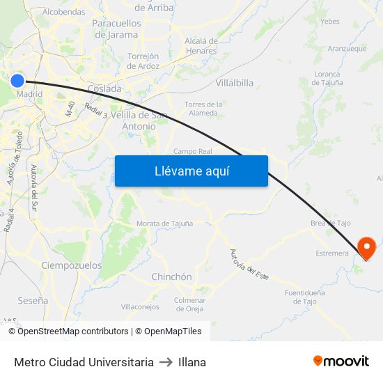 Metro Ciudad Universitaria to Illana map