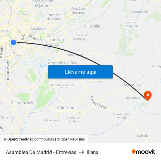 Asamblea De Madrid - Entrevías to Illana map