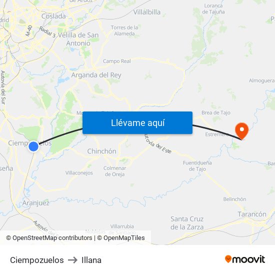 Ciempozuelos to Illana map