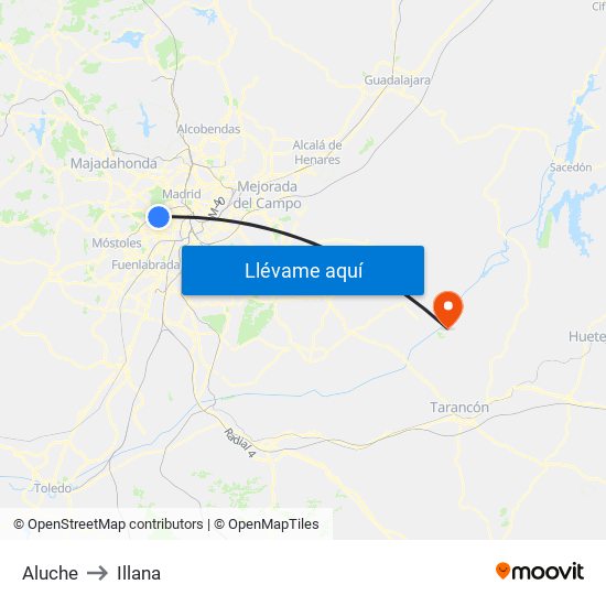 Aluche to Illana map