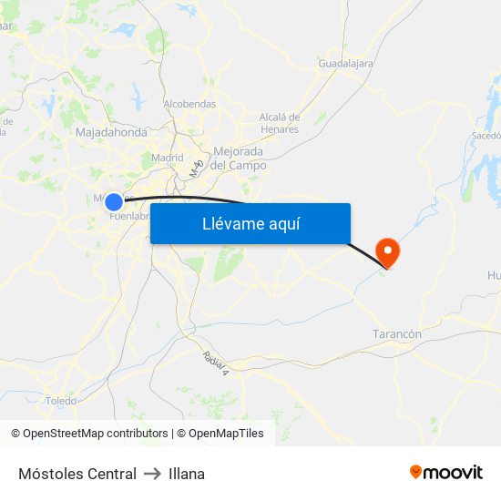 Móstoles Central to Illana map