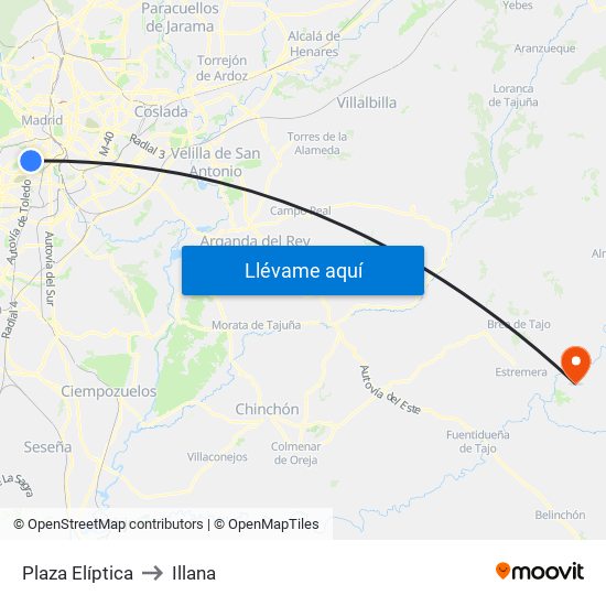 Plaza Elíptica to Illana map