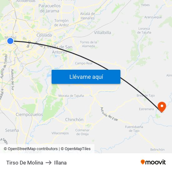 Tirso De Molina to Illana map