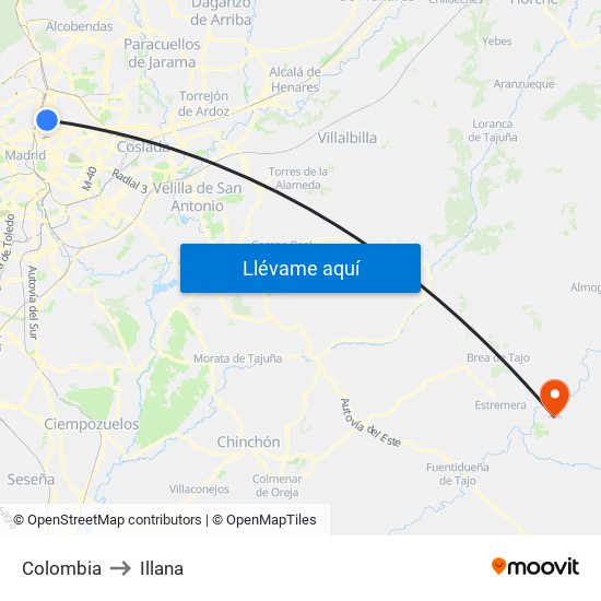Colombia to Illana map