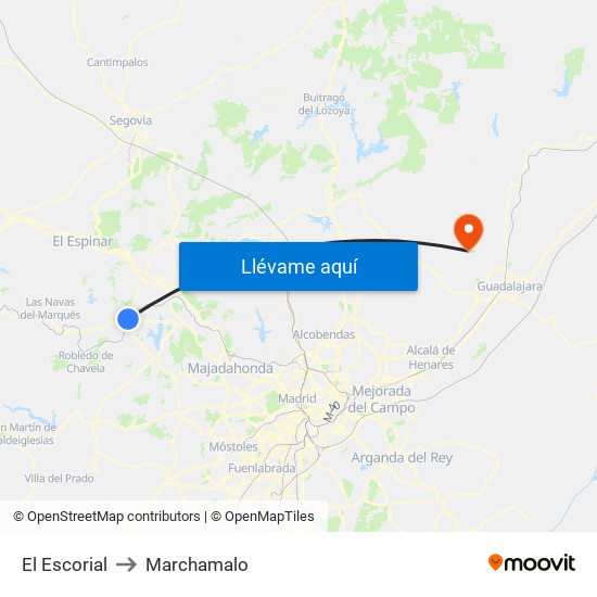 El Escorial to Marchamalo map