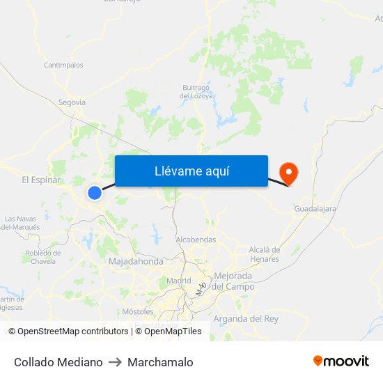 Collado Mediano to Marchamalo map
