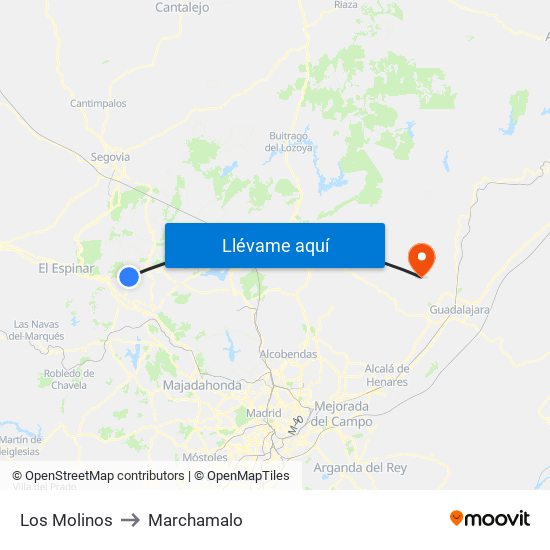 Los Molinos to Marchamalo map