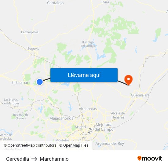Cercedilla to Marchamalo map