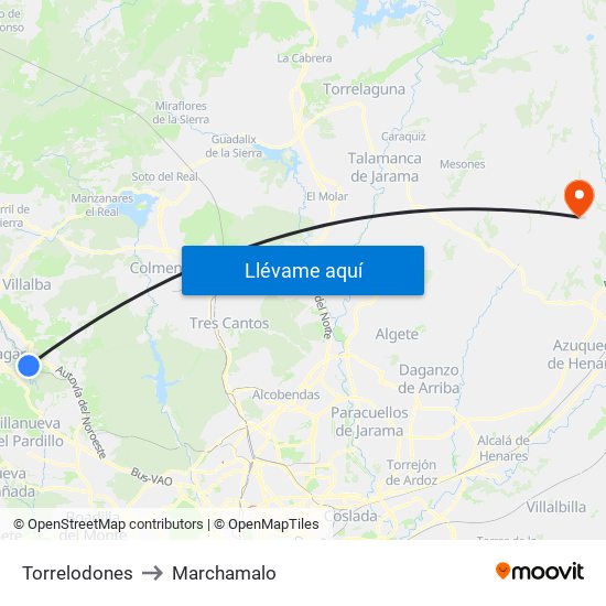 Torrelodones to Marchamalo map