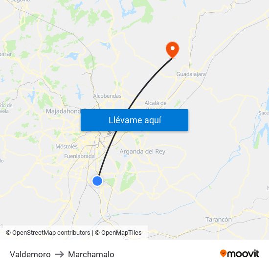 Valdemoro to Marchamalo map