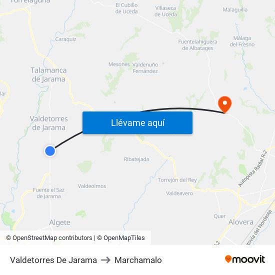 Valdetorres De Jarama to Marchamalo map