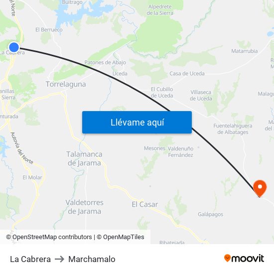 La Cabrera to Marchamalo map