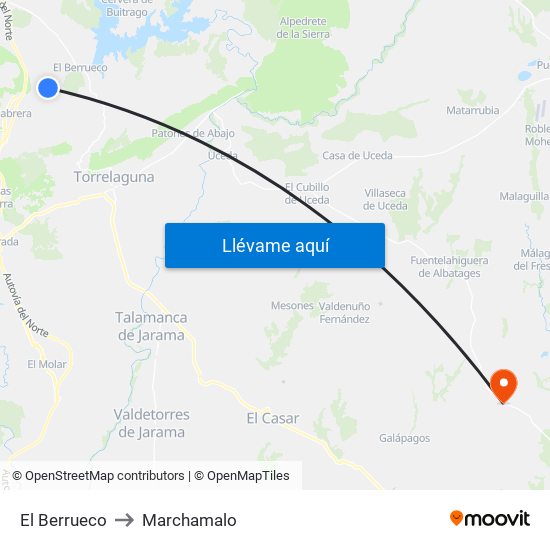 El Berrueco to Marchamalo map