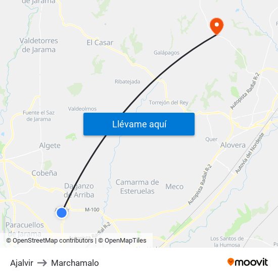 Ajalvir to Marchamalo map