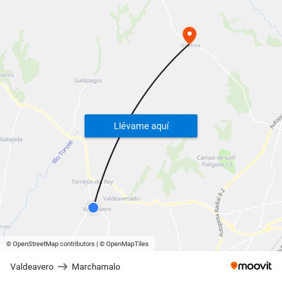 Valdeavero to Marchamalo map