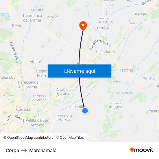 Corpa to Marchamalo map