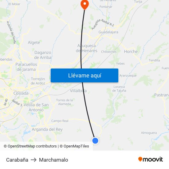 Carabaña to Marchamalo map