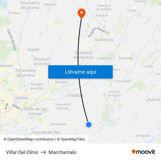 Villar Del Olmo to Marchamalo map