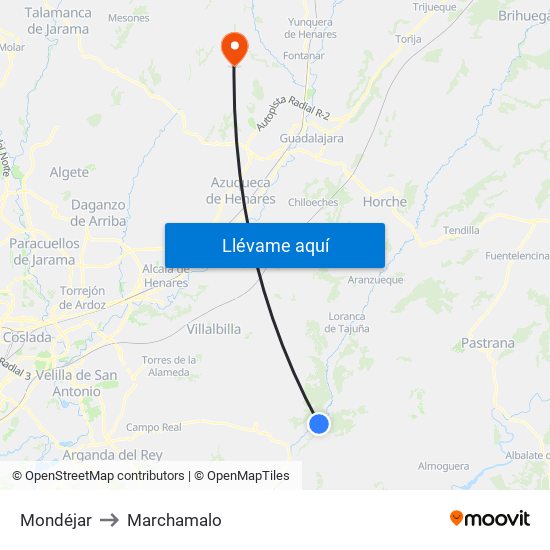 Mondéjar to Marchamalo map