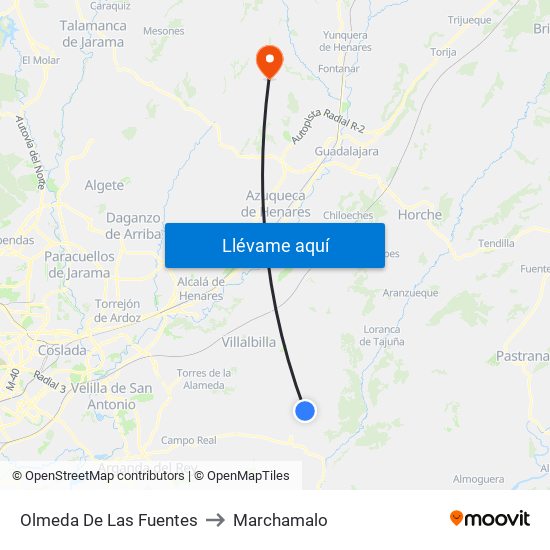 Olmeda De Las Fuentes to Marchamalo map