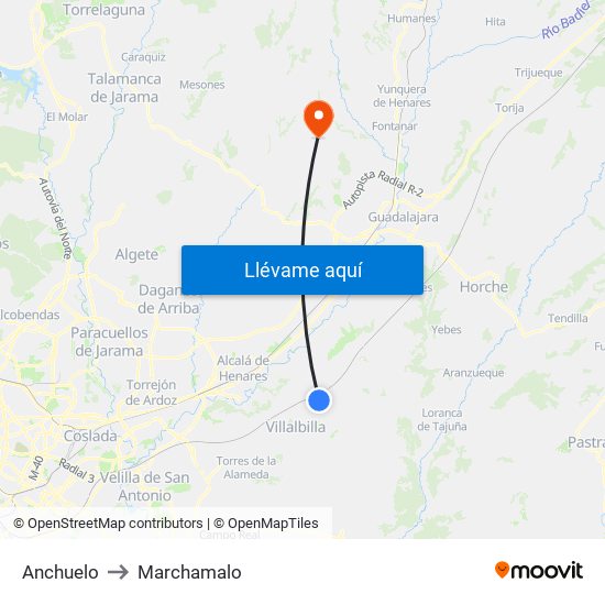 Anchuelo to Marchamalo map