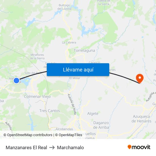 Manzanares El Real to Marchamalo map