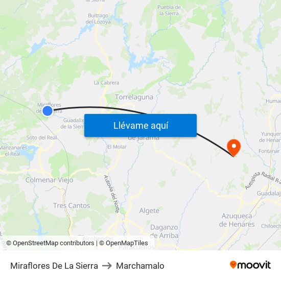 Miraflores De La Sierra to Marchamalo map
