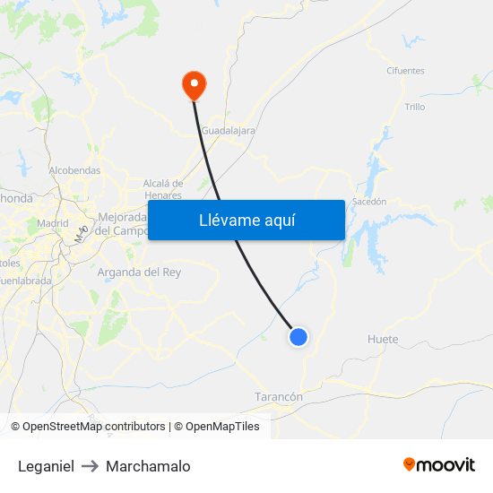 Leganiel to Marchamalo map