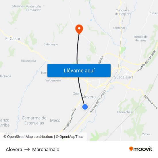 Alovera to Marchamalo map