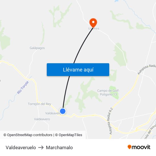 Valdeaveruelo to Marchamalo map