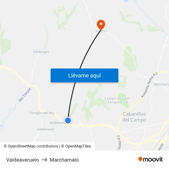 Valdeaveruelo to Marchamalo map