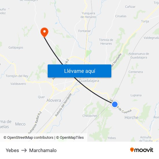 Yebes to Marchamalo map