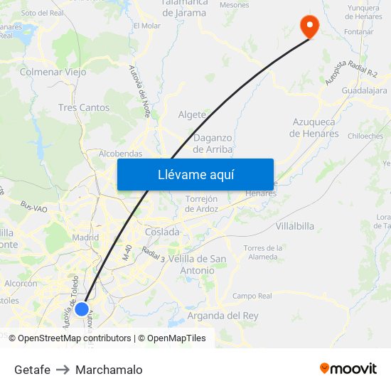 Getafe to Marchamalo map