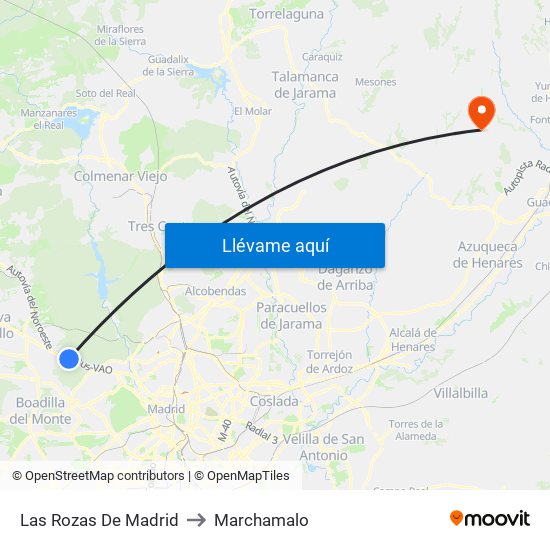 Las Rozas De Madrid to Marchamalo map