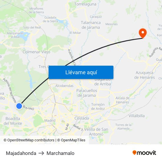Majadahonda to Marchamalo map